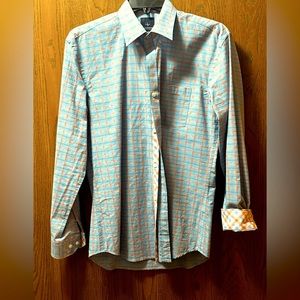 Taylorbird Boy’s Shirt Size 18, Blue & Pale Orange Plaid